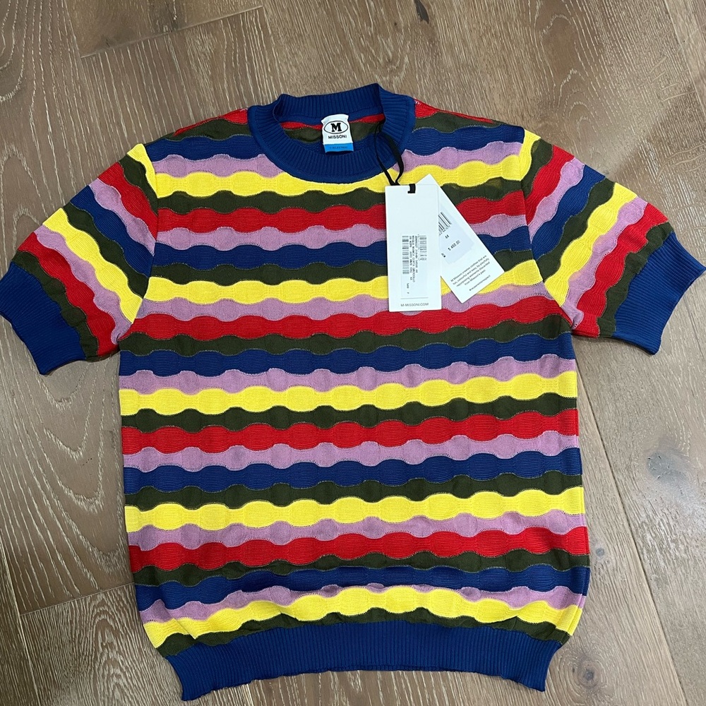 Missoni Womens wavy striped lurex Tee - Sz 44 / M cinched Waist - NWT